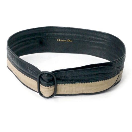 Old Dior　バイカラー レザーウエストベルト（黒/ベージュ）