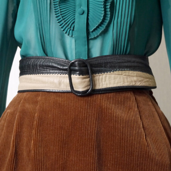 Old Dior　バイカラー レザーウエストベルト（黒/ベージュ）