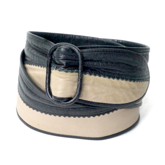 Old Dior　バイカラー レザーウエストベルト（黒/ベージュ）