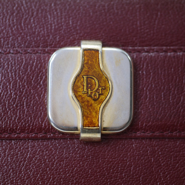 Old Dior 総革べっ甲ロゴ横長ショルダー（ボルドー）