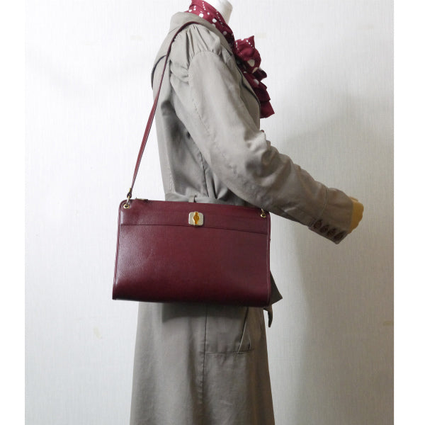 Old Dior 総革べっ甲ロゴ横長ショルダー（ボルドー）