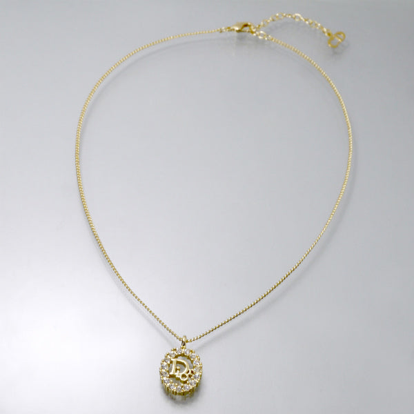 C.Dior ラインストーンロゴネックレス（ゴールド）
