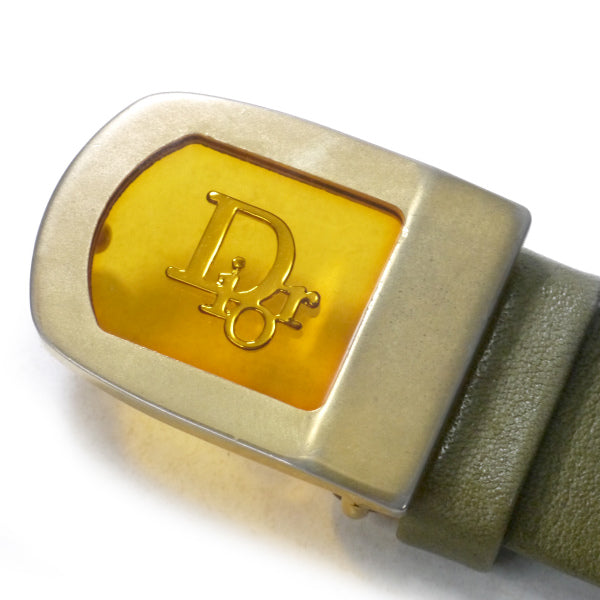 Old Dior　クリアロゴバックル レザーベルト（オリーブ）