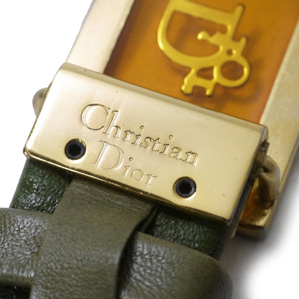 Old Dior　クリアロゴバックル レザーベルト（オリーブ）