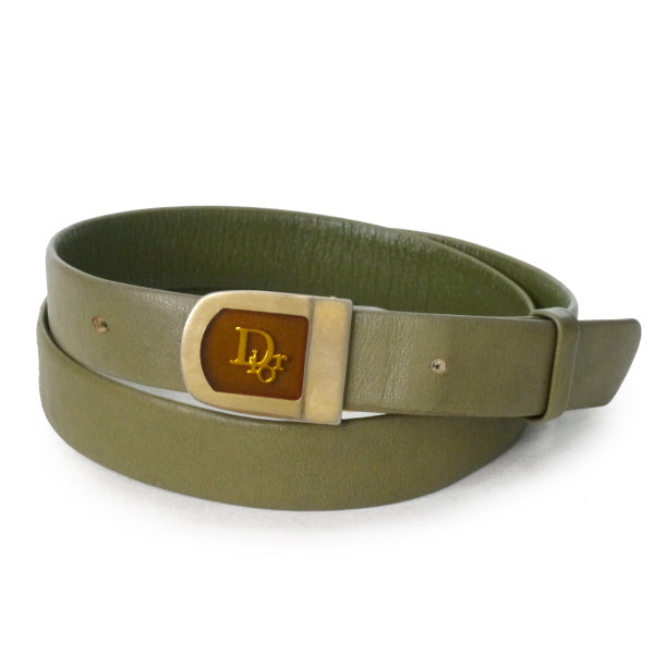 Old Dior　クリアロゴバックル レザーベルト（オリーブ）