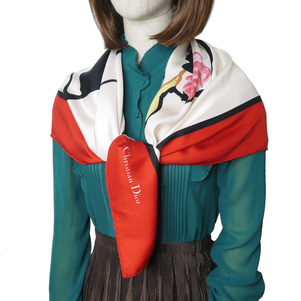 OLD Dior ルネ・グリュオー 大判シルクスカーフ（赤系） – Vintage