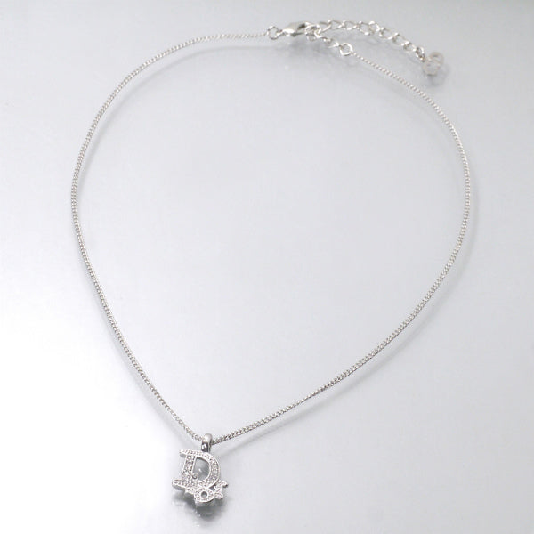 C.Dior ラインストーンロゴモチーフネックレス（シルバー）