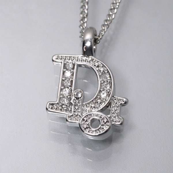 C.Dior ラインストーンロゴモチーフネックレス（シルバー）