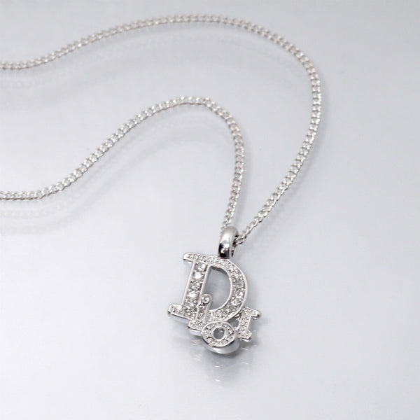 C.Dior ラインストーンロゴモチーフネックレス（シルバー）