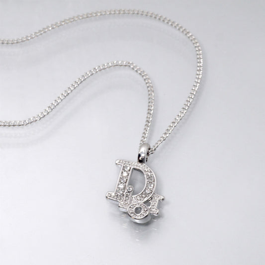 C.Dior ラインストーンロゴモチーフネックレス（シルバー）