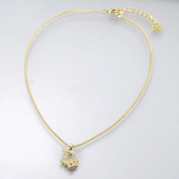 C.Dior ラインストーンロゴモチーフネックレス（ゴールド）