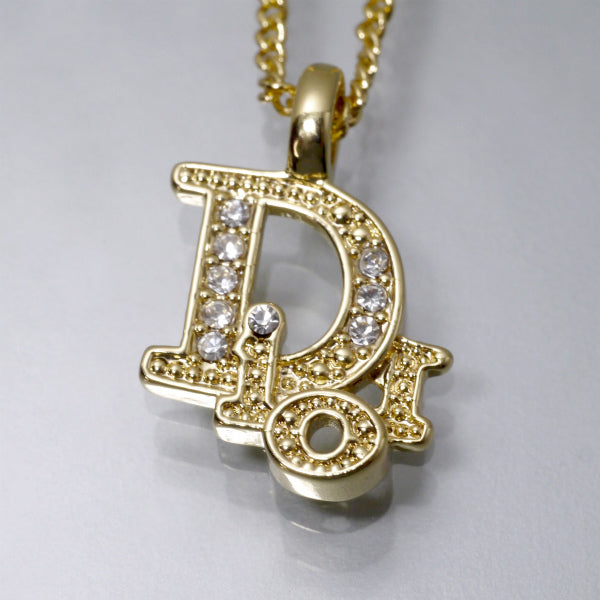 C.Dior ラインストーンロゴモチーフネックレス（ゴールド）