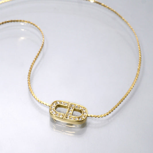 C.Dior ラインストーンCDロゴネックレス（ゴールド）