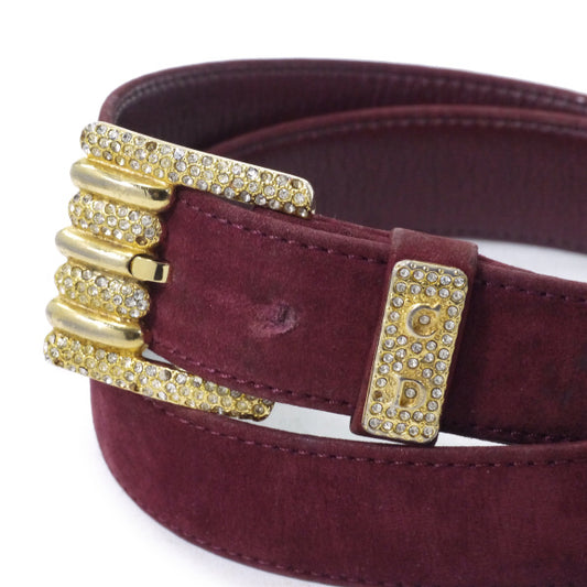 C.Dior　ラインストーンロゴバックル スエードベルト（ボルドー）