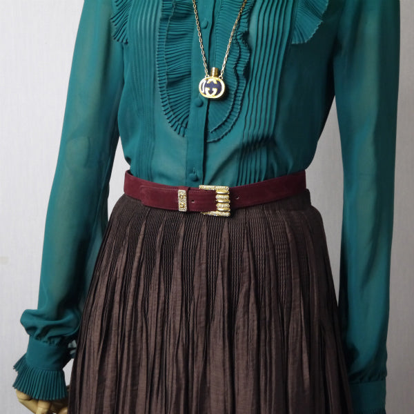 C.Dior　ラインストーンロゴバックル スエードベルト（ボルドー）