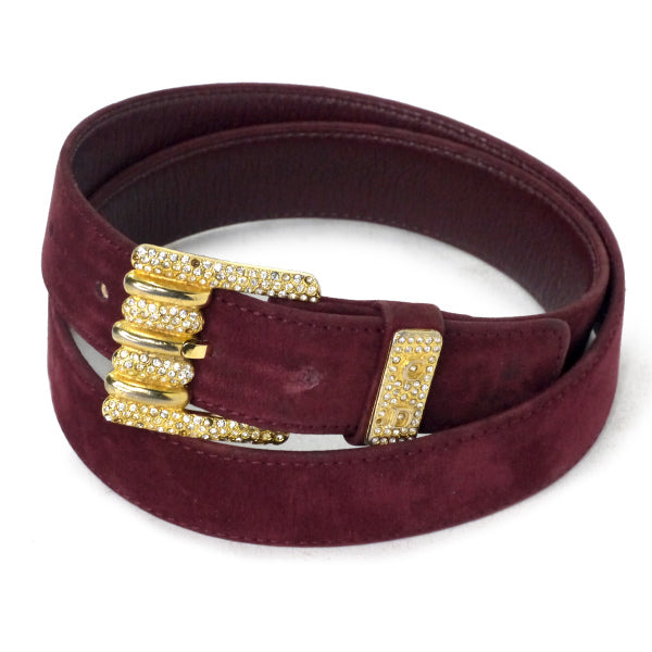C.Dior　ラインストーンロゴバックル スエードベルト（ボルドー）