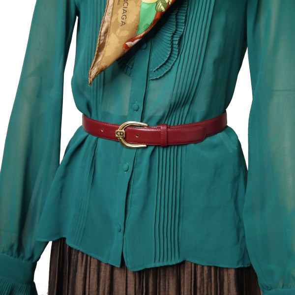 C.Dior　ラインストーンロゴバックル スエードベルト（ボルドー）