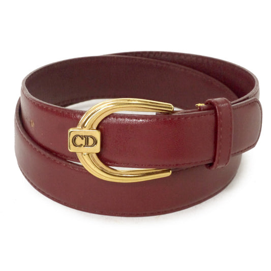 C.Dior　ラインストーンロゴバックル スエードベルト（ボルドー）