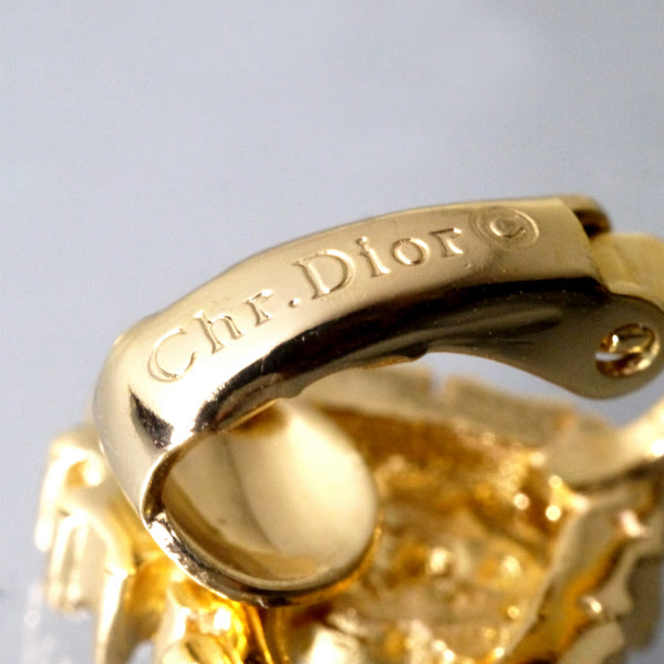 C.Dior ラインストーンハートロゴイヤリング （ゴールド）