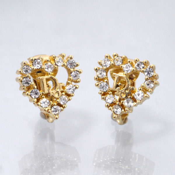C.Dior ラインストーンハートロゴイヤリング （ゴールド）