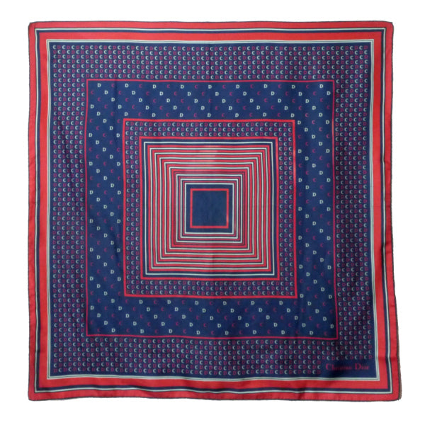 OLD Dior　ロゴ大判シルクスカーフ（紺・赤・白系）