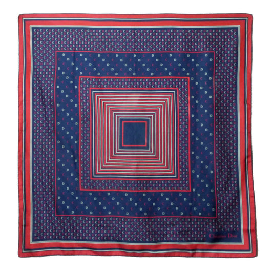 OLD Dior　ロゴ大判シルクスカーフ（紺・赤・白系）