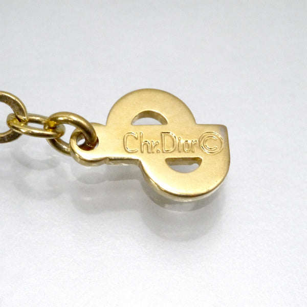 C.Dior 一粒ストーン×ブラックロゴプレートネックレス（ゴールド）