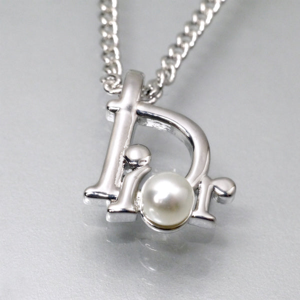 C.Dior 一粒パール×ロゴプレートネックレス（シルバー）