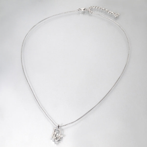 C.Dior ラインストーンロゴモチーフネックレス（シルバー）