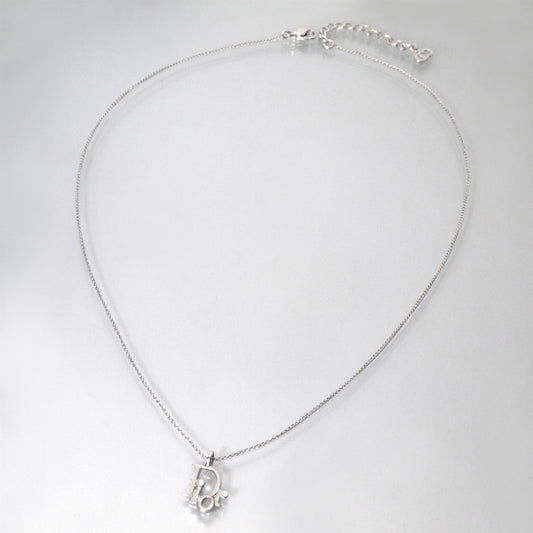 C.Dior ラインストーンロゴモチーフネックレス（シルバー）
