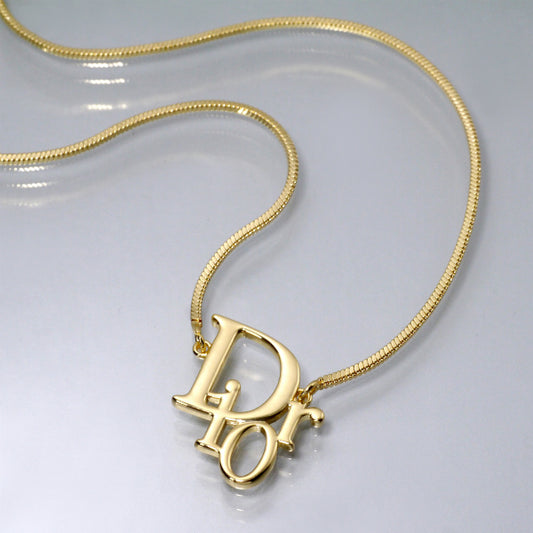C.Dior ロゴモチーフスネークチェーンネックレス（ゴールド）