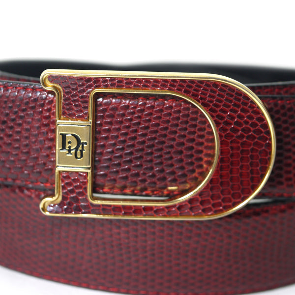 OLD Dior Dバックル リザードレザーベルト（ボルドー）