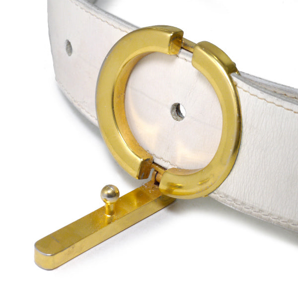 OLD Dior ラウンドCDバックル レザーベルト（白）