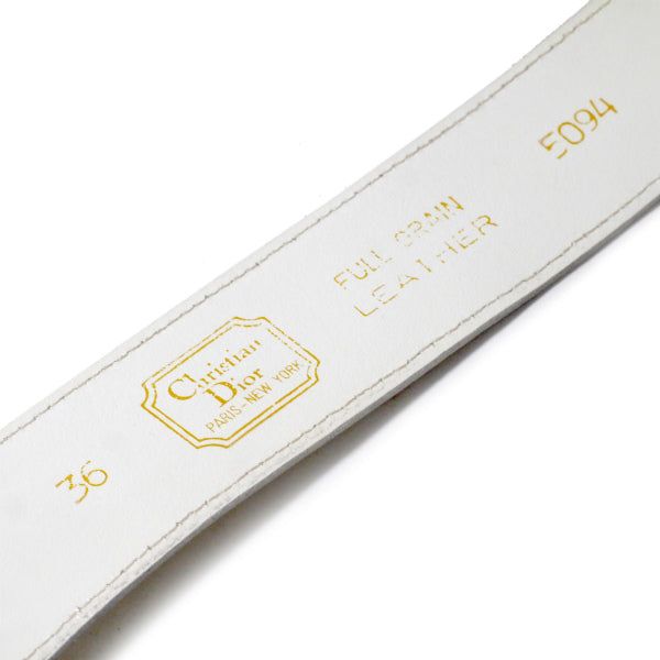 OLD Dior ラウンドCDバックル レザーベルト（白）