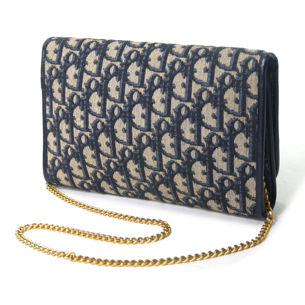 OLD Dior 　トロッター柄ロゴプレートチェーンバッグ（青）