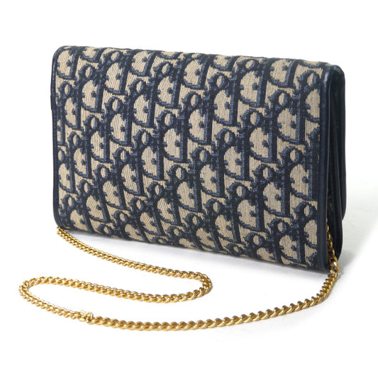 OLD Dior 　トロッター柄ロゴプレートチェーンバッグ（青）