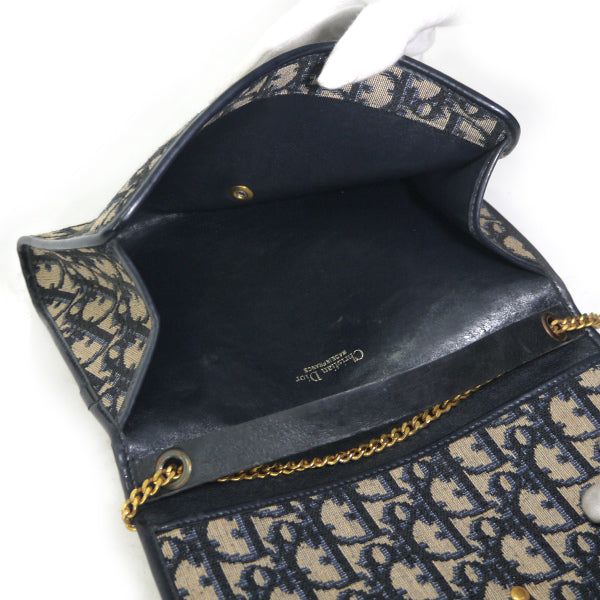 OLD Dior 　トロッター柄ロゴプレートチェーンバッグ（青）
