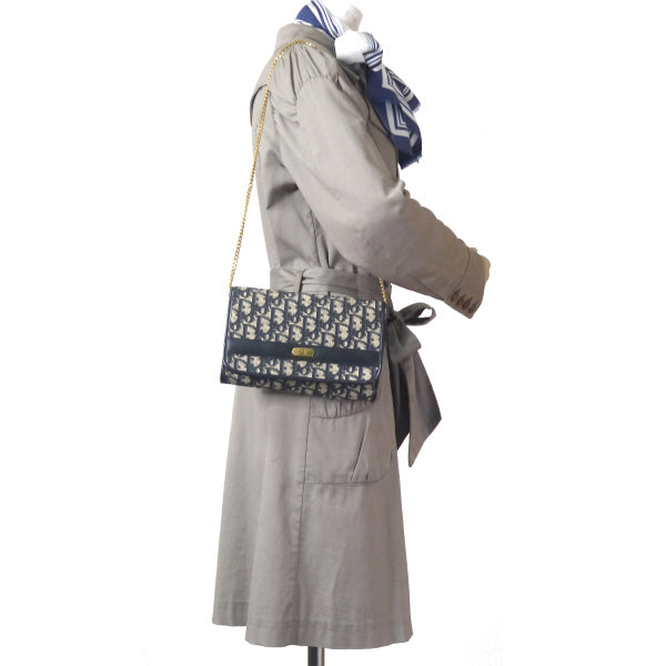 OLD Dior 　トロッター柄ロゴプレートチェーンバッグ（青）