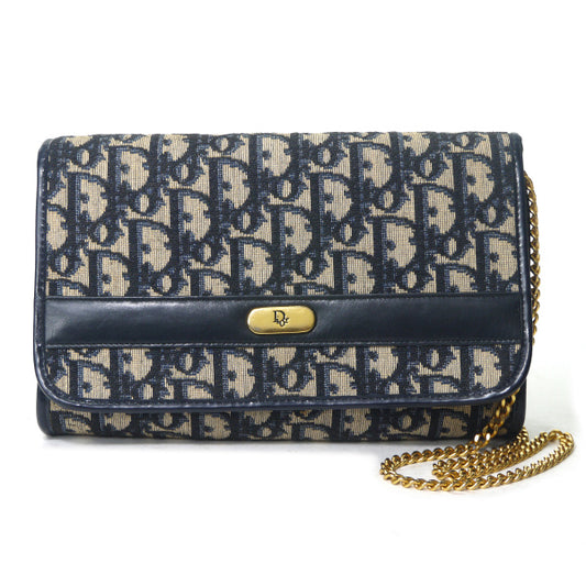OLD Dior 　トロッター柄ロゴプレートチェーンバッグ（青）