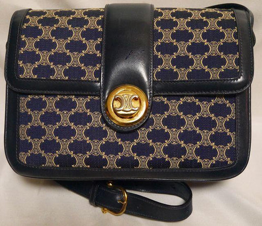 Old Celine（マカダム柄）ショルダー（青）