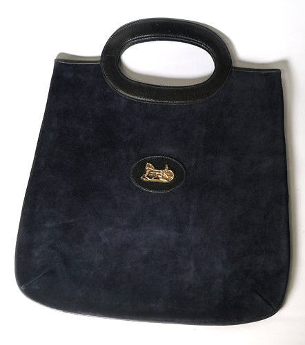 Old Celine　馬車ブリーフバッグ（スエード・濃紺）