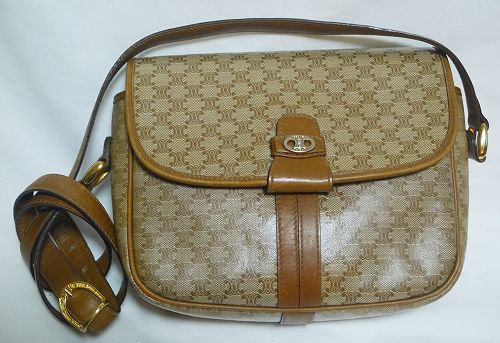 Old Celine（マカダム柄）斜め掛けポシェット（キャメル）
