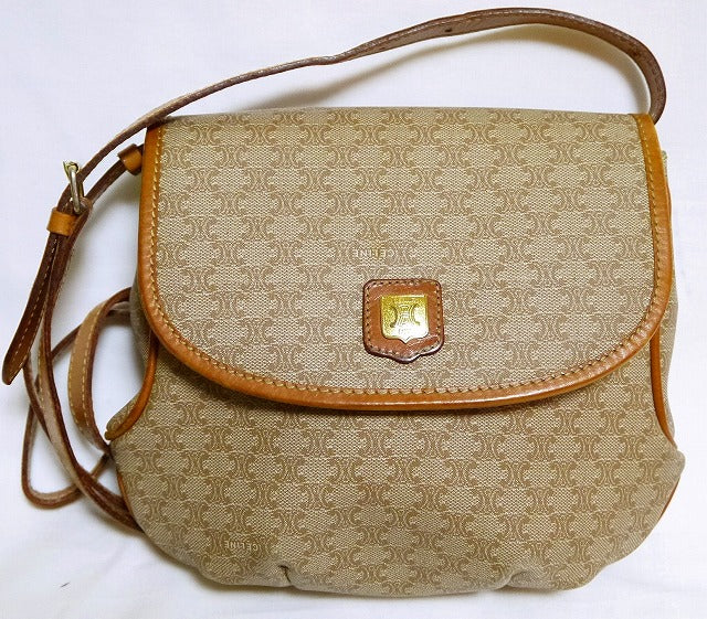 Old Celine（マカダム柄）丸キャメル斜めがけ