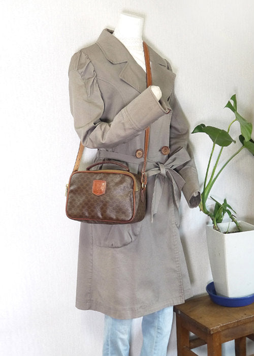 Old Celine　マカダム柄２Wayハンドバッグ(茶）