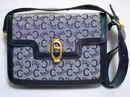 Old Celine　馬車柄ジャガードショルダー短め（紺）