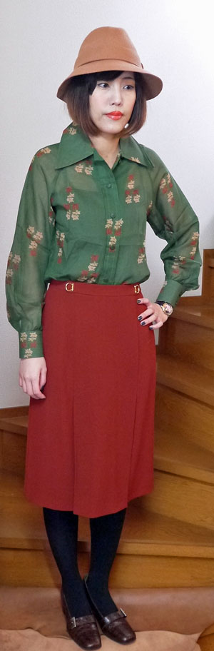 Old Celine　海老茶ボックススカート