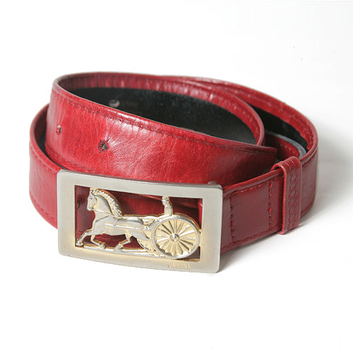 Old Celine　ヴィンテージ 馬車本革ベルト（赤）
