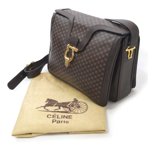Old Celine　レトロ!マカダム柄斜めがけショルダー(濃茶）