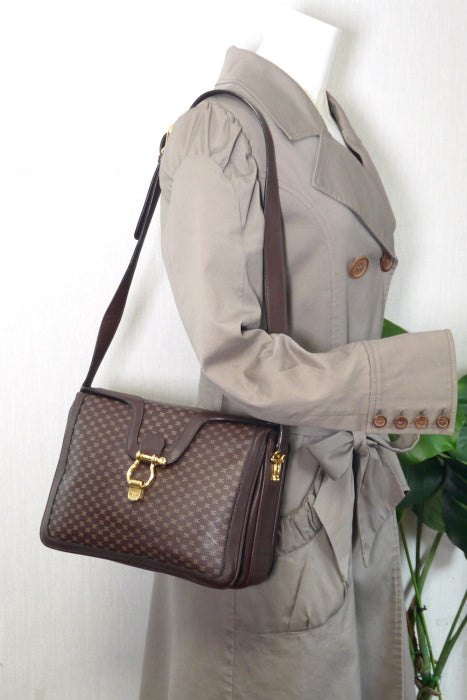 Old Celine　レトロ!マカダム柄斜めがけショルダー(濃茶）