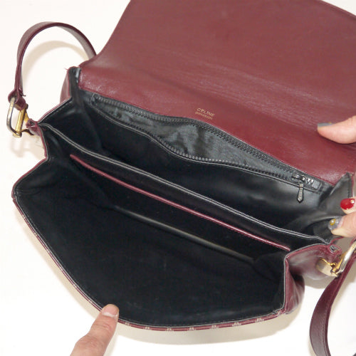 Old Celine　レトロ!マカダム柄斜めがけショルダー(ボルドー）
